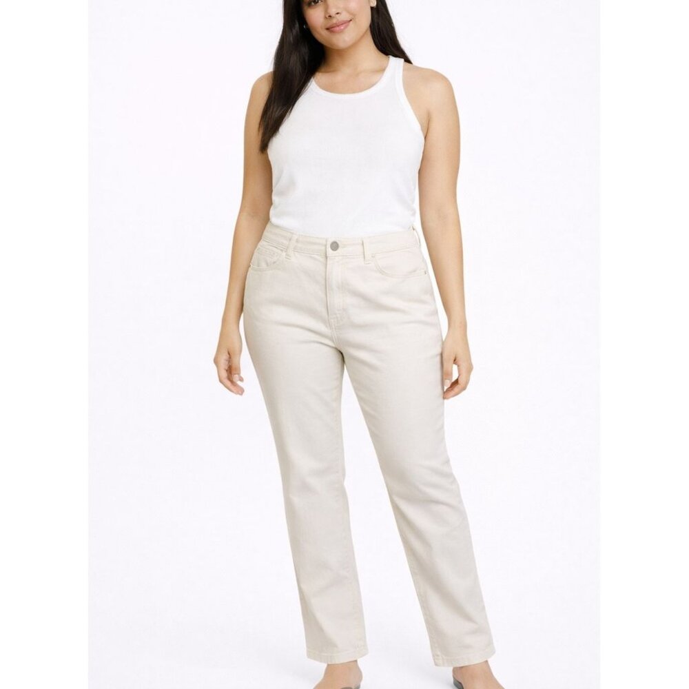 Lane Bryant Womens Beige Stretch Denim Straight-Leg Jeans Size 24